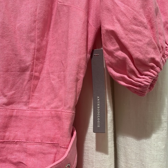 Anthropologie S/W/F Violetta Linen Belted Mini Pink Shirtdress Dress - Picture 7 of 12